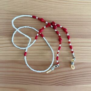 Red and White Beaded Eyeglass Chain